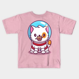 Cute Cat Astronaut With Ball Cartoon Kids T-Shirt